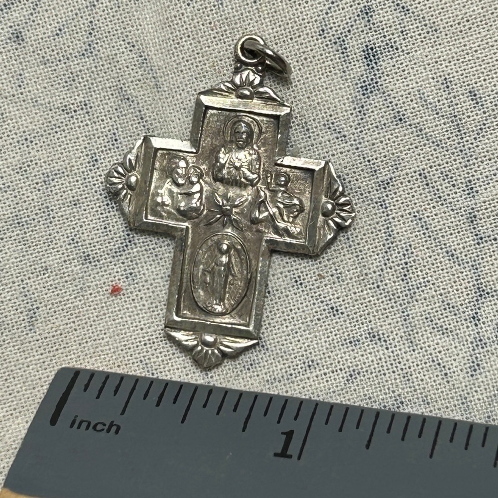 Sterling Silver 4 Panel Catholic Cross Pendant with Patina Vintage Religious - Picture 10 of 12